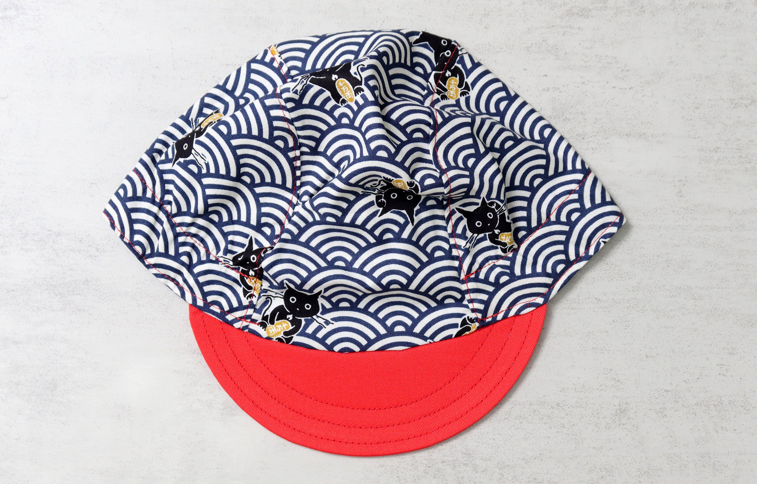 Sashiko Cats Blue Cycling Cap