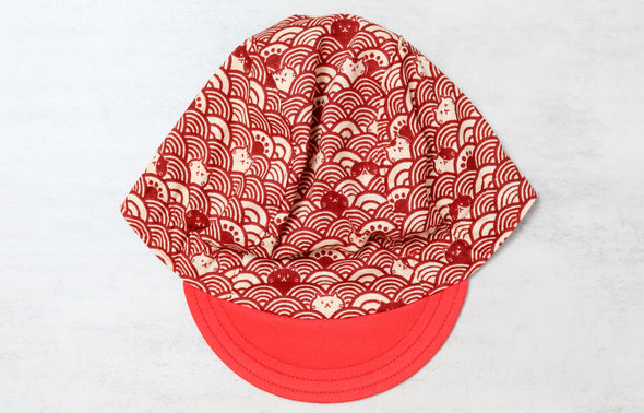 Little Sashiko Cats Red Brim Cycling Cap